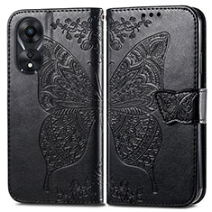 Leather Case Stands Butterfly Flip Cover Holder for Oppo A38 Black