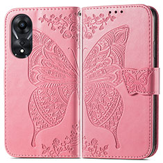 Leather Case Stands Butterfly Flip Cover Holder for Oppo A38 Hot Pink