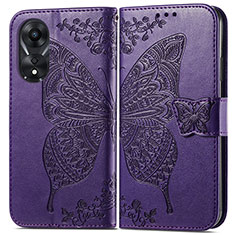 Leather Case Stands Butterfly Flip Cover Holder for Oppo A38 Purple