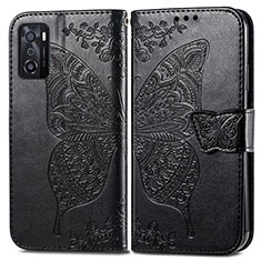 Leather Case Stands Butterfly Flip Cover Holder for Oppo A55S 5G Black