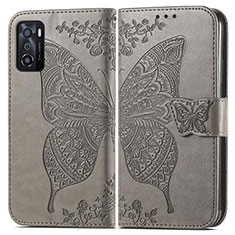 Leather Case Stands Butterfly Flip Cover Holder for Oppo A55S 5G Gray