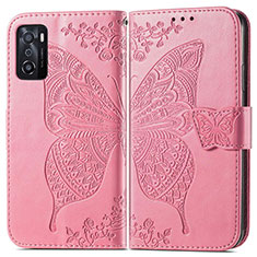 Leather Case Stands Butterfly Flip Cover Holder for Oppo A55S 5G Hot Pink