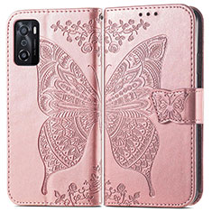 Leather Case Stands Butterfly Flip Cover Holder for Oppo A55S 5G Pink