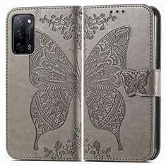 Leather Case Stands Butterfly Flip Cover Holder for Oppo A56 5G Gray