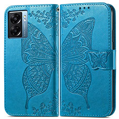 Leather Case Stands Butterfly Flip Cover Holder for Oppo A56S 5G Blue