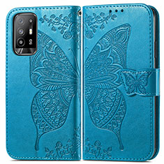 Leather Case Stands Butterfly Flip Cover Holder for Oppo F19 Pro+ Plus 5G Blue