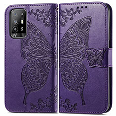 Leather Case Stands Butterfly Flip Cover Holder for Oppo F19 Pro+ Plus 5G Purple