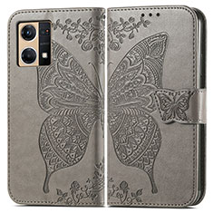 Leather Case Stands Butterfly Flip Cover Holder for Oppo F21s Pro 4G Gray