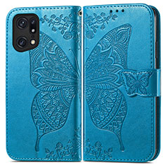 Leather Case Stands Butterfly Flip Cover Holder for Oppo Find X5 5G Blue