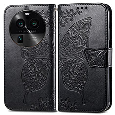 Leather Case Stands Butterfly Flip Cover Holder for Oppo Find X6 5G Black