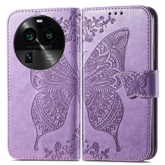 Leather Case Stands Butterfly Flip Cover Holder for Oppo Find X6 5G Clove Purple