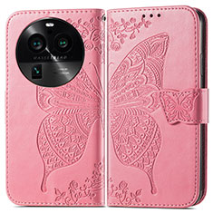 Leather Case Stands Butterfly Flip Cover Holder for Oppo Find X6 5G Hot Pink