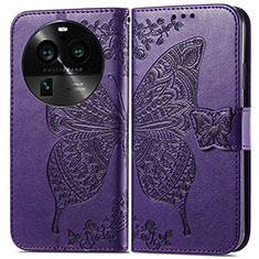 Leather Case Stands Butterfly Flip Cover Holder for Oppo Find X6 5G Purple