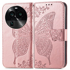 Leather Case Stands Butterfly Flip Cover Holder for Oppo Find X6 5G Rose Gold