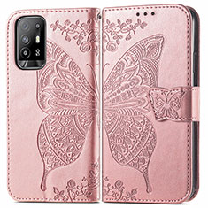 Leather Case Stands Butterfly Flip Cover Holder for Oppo Reno5 Z 5G Pink