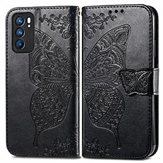 Leather Case Stands Butterfly Flip Cover Holder for Oppo Reno6 5G Black