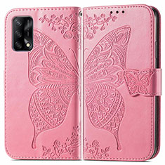 Leather Case Stands Butterfly Flip Cover Holder for Oppo Reno6 Lite Hot Pink
