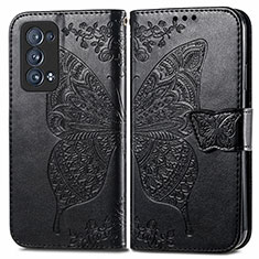 Leather Case Stands Butterfly Flip Cover Holder for Oppo Reno6 Pro 5G Black