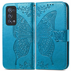 Leather Case Stands Butterfly Flip Cover Holder for Oppo Reno6 Pro 5G Blue