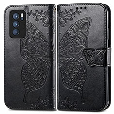 Leather Case Stands Butterfly Flip Cover Holder for Oppo Reno6 Pro 5G India Black