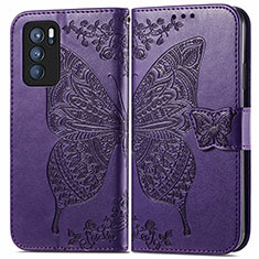 Leather Case Stands Butterfly Flip Cover Holder for Oppo Reno6 Pro 5G India Purple