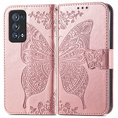 Leather Case Stands Butterfly Flip Cover Holder for Oppo Reno6 Pro 5G Pink
