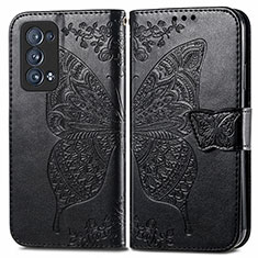 Leather Case Stands Butterfly Flip Cover Holder for Oppo Reno6 Pro+ Plus 5G Black