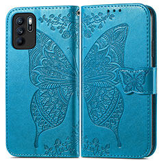 Leather Case Stands Butterfly Flip Cover Holder for Oppo Reno6 Z 5G Blue