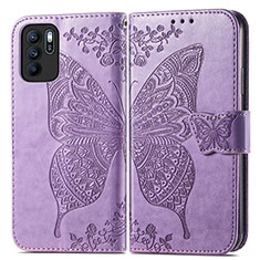 Leather Case Stands Butterfly Flip Cover Holder for Oppo Reno6 Z 5G Clove Purple