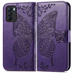 Leather Case Stands Butterfly Flip Cover Holder for Oppo Reno6 Z 5G Purple