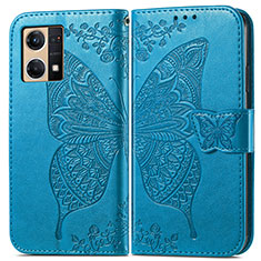 Leather Case Stands Butterfly Flip Cover Holder for Oppo Reno7 4G Blue