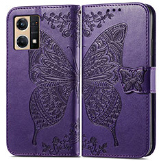 Leather Case Stands Butterfly Flip Cover Holder for Oppo Reno7 4G Purple