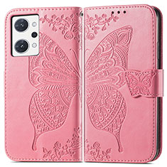 Leather Case Stands Butterfly Flip Cover Holder for Oppo Reno7 A Hot Pink