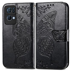 Leather Case Stands Butterfly Flip Cover Holder for Oppo Reno7 Pro 5G Black