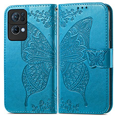 Leather Case Stands Butterfly Flip Cover Holder for Oppo Reno7 Pro 5G Blue