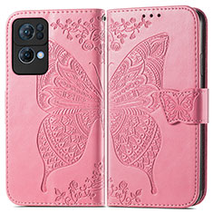 Leather Case Stands Butterfly Flip Cover Holder for Oppo Reno7 Pro 5G Hot Pink