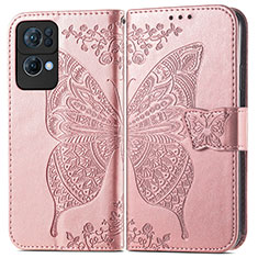 Leather Case Stands Butterfly Flip Cover Holder for Oppo Reno7 Pro 5G Pink