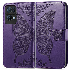 Leather Case Stands Butterfly Flip Cover Holder for Oppo Reno7 Pro 5G Purple