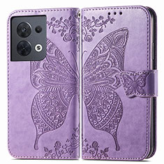 Leather Case Stands Butterfly Flip Cover Holder for Oppo Reno8 5G Clove Purple