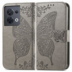 Leather Case Stands Butterfly Flip Cover Holder for Oppo Reno8 5G Gray