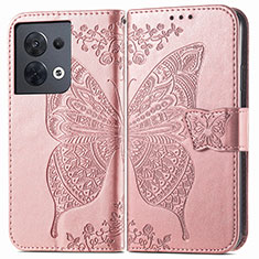 Leather Case Stands Butterfly Flip Cover Holder for Oppo Reno8 5G Pink