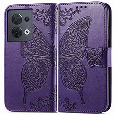 Leather Case Stands Butterfly Flip Cover Holder for Oppo Reno8 5G Purple