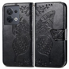 Leather Case Stands Butterfly Flip Cover Holder for Oppo Reno9 5G Black