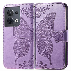 Leather Case Stands Butterfly Flip Cover Holder for Oppo Reno9 5G Clove Purple