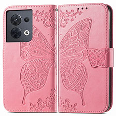 Leather Case Stands Butterfly Flip Cover Holder for Oppo Reno9 5G Hot Pink