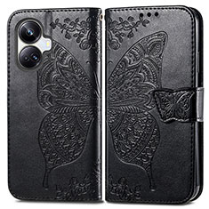 Leather Case Stands Butterfly Flip Cover Holder for Realme 10 Pro+ Plus 5G Black