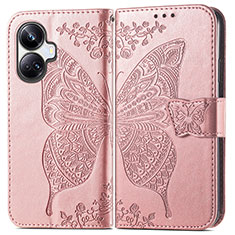 Leather Case Stands Butterfly Flip Cover Holder for Realme 10 Pro+ Plus 5G Rose Gold