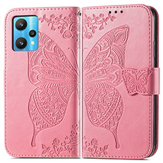 Leather Case Stands Butterfly Flip Cover Holder for Realme 9 5G Hot Pink