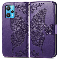 Leather Case Stands Butterfly Flip Cover Holder for Realme 9 5G Purple
