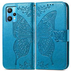 Leather Case Stands Butterfly Flip Cover Holder for Realme 9 Pro 5G Blue
